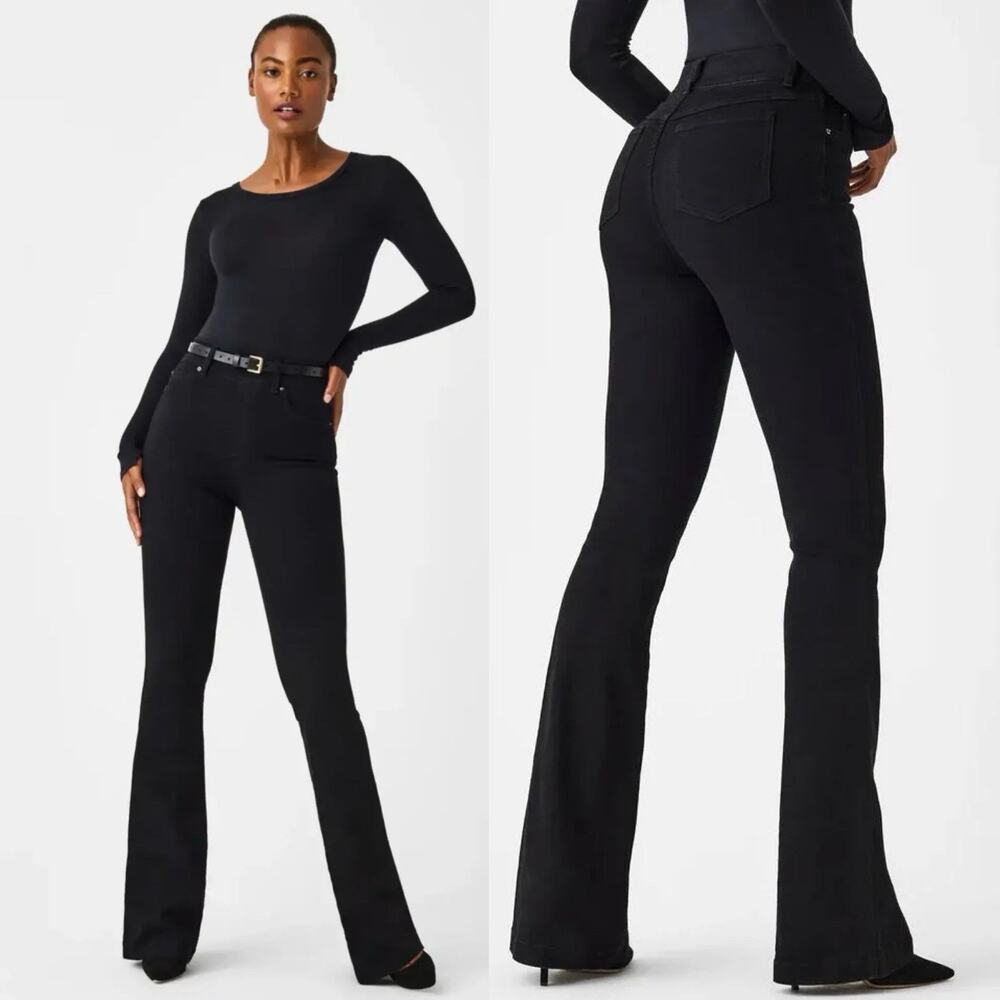 NWT Spanx Flare Jeans black Extra Small High Rise Pull On Stretch Denim Casual